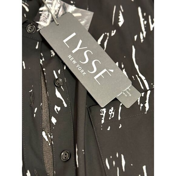 NWT Lyssé Nylon Blend Long Sleeve Designer Top Sz L Black and White Design - Picture 9 of 13
